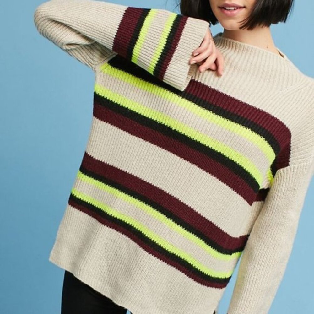 ANTHROPOLOGIE  | Moth Striped Mock Neck Oversized Pullover Sweater XS